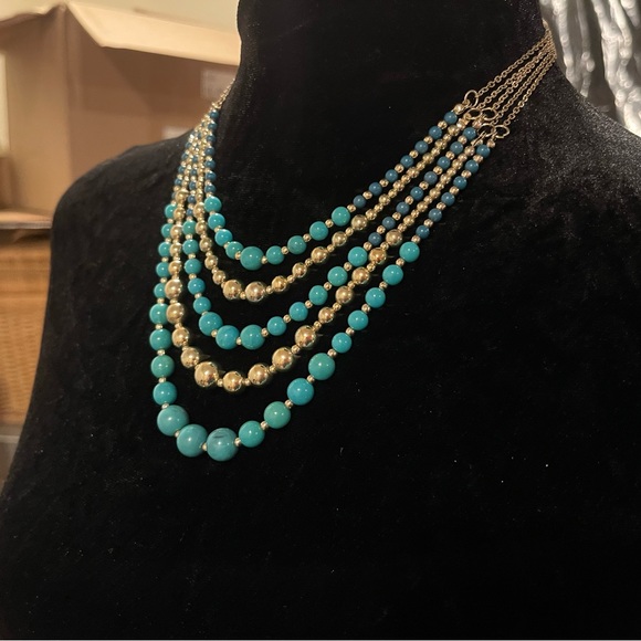 Nordstrom’s Brand VTG VCLM Tiered Multi-Strand Necklace w/Beads of Blue & Gold - Picture 2 of 6